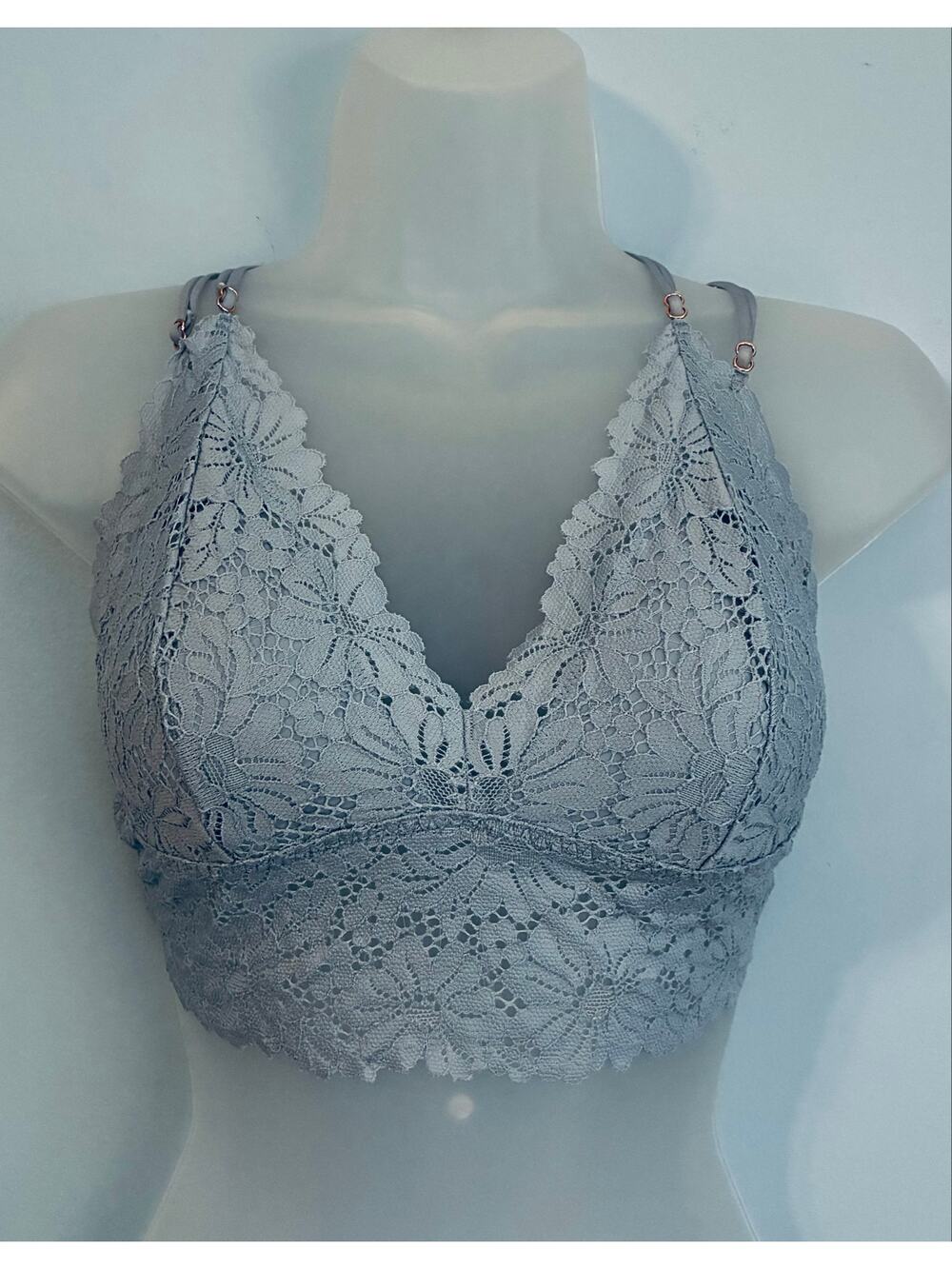 PINK Victoria's Secret Lace Bralette Blue Medium Boho Festival NWOT